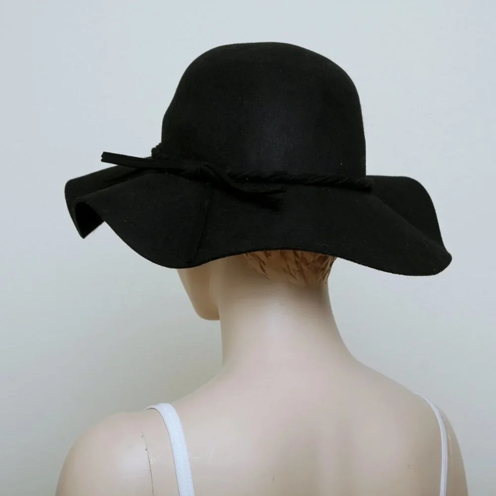 Black Wide Brim‎ Floppy Hat - Picture 3 of 7